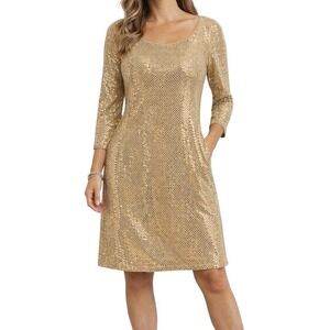 Gold Sequin Dress Womens Large Shift Party Cocktail Date Night Express